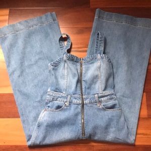 Denim wide leg overalls